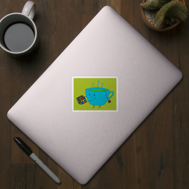 A Cup of Tea Solves Everything - cute and funny tea cup on green by Green Paladin